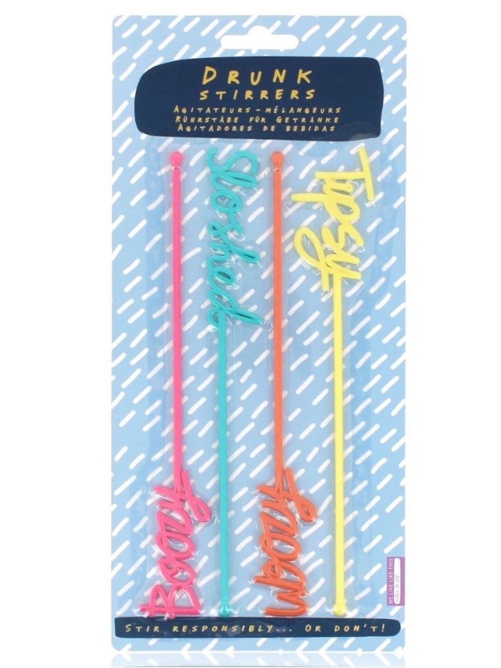 Humorous Colorful party Drink Stirrers Set of 4 NEW Sloshed tipsy, woozy, boozy